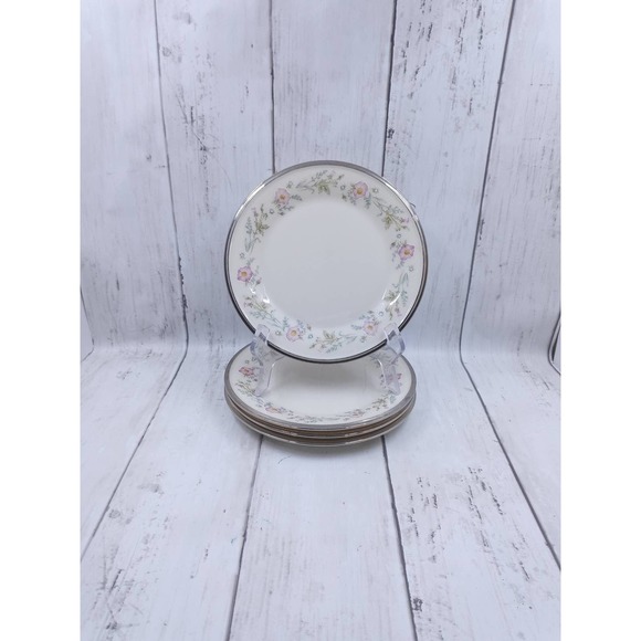 Lenox Fliration 4 Bread & Butter Plates Dimension Pastel Floral w/ Platinum Trim - Picture 1 of 5